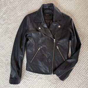 Quince Black Leather Jacket with Silver Accents